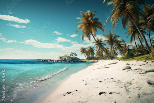 tropical beach with palm trees © Rangga Bimantara