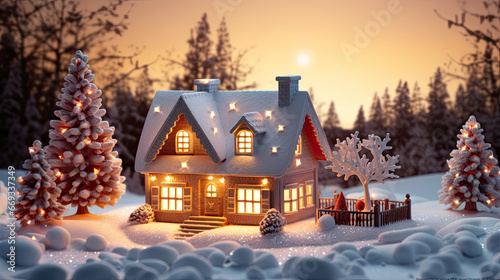 christmas village forest with snow. snowy winter landscape