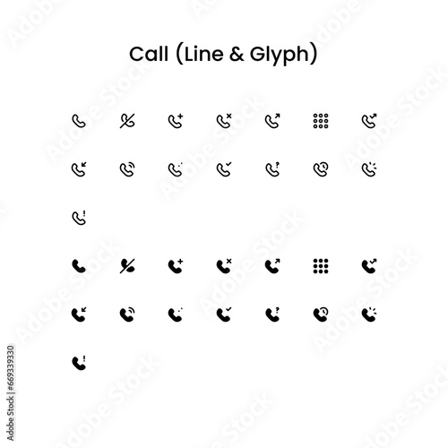 Call/Telephone Outline and Glyph (Solid) Icon Set