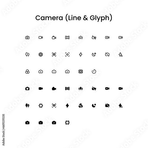 Camera Outline and Glyph (Solid) Icon Set