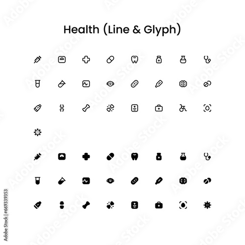 Health/Medical Outline and Glyph (Solid) Icon Set