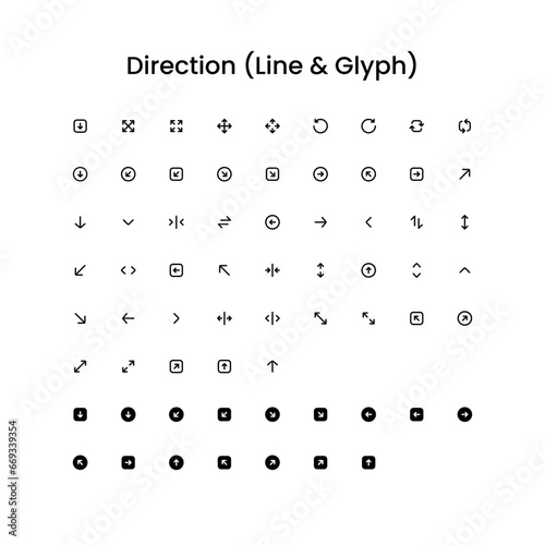 Direction/Navigation/Arrow Outline and Glyph (Solid) Icon Set