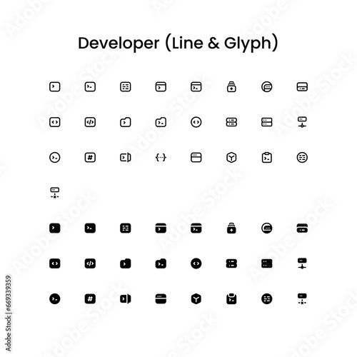 Developer/Coding Outline and Glyph (Solid) Icon Set