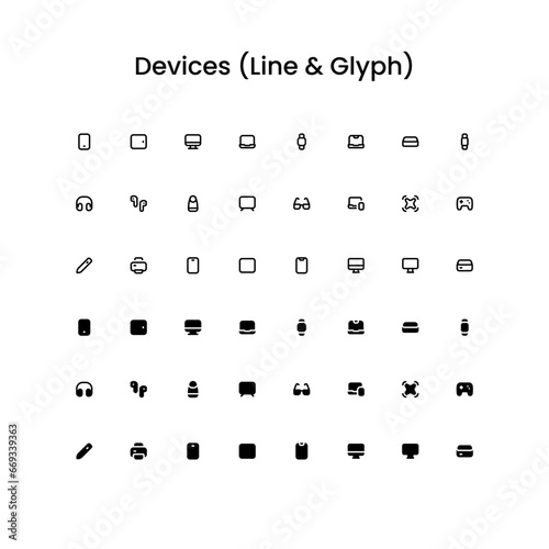 Devices/Gadget Outline and Glyph (Solid) Icon Set