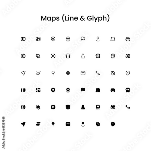 Maps Outline and Glyph (Solid) Icon Set