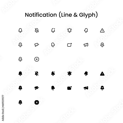 Notification/Alert Outline and Glyph (Solid) Icon Set