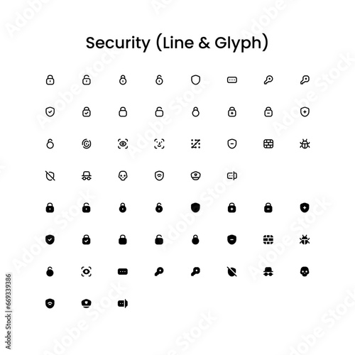 Security/Protection Outline and Glyph (Solid) Icon Set