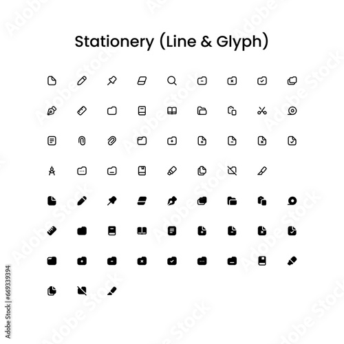 Stationery Outline and Glyph (Solid) Icon Set