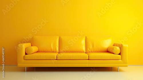 yellow leather sofa in front of yellow wall © Rangga Bimantara