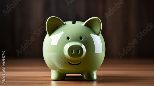 pink piggy bank smiling and coins on the table, for saving money wealth and financial generative ai