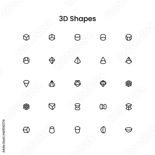 3D Shapes Outline Icon Set