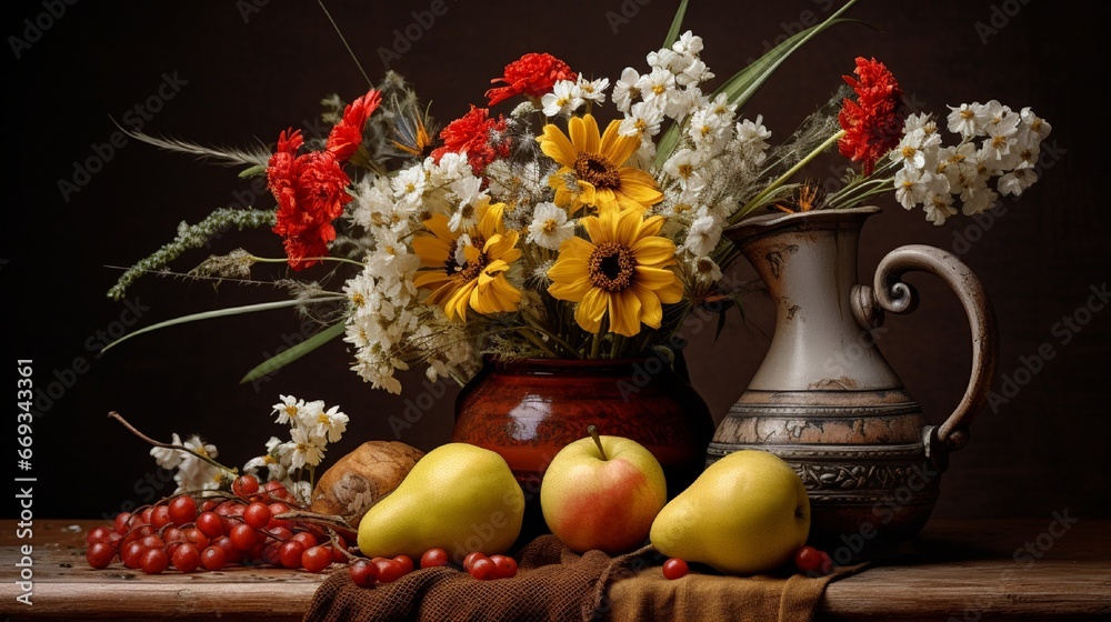 wild flowers and pears still life