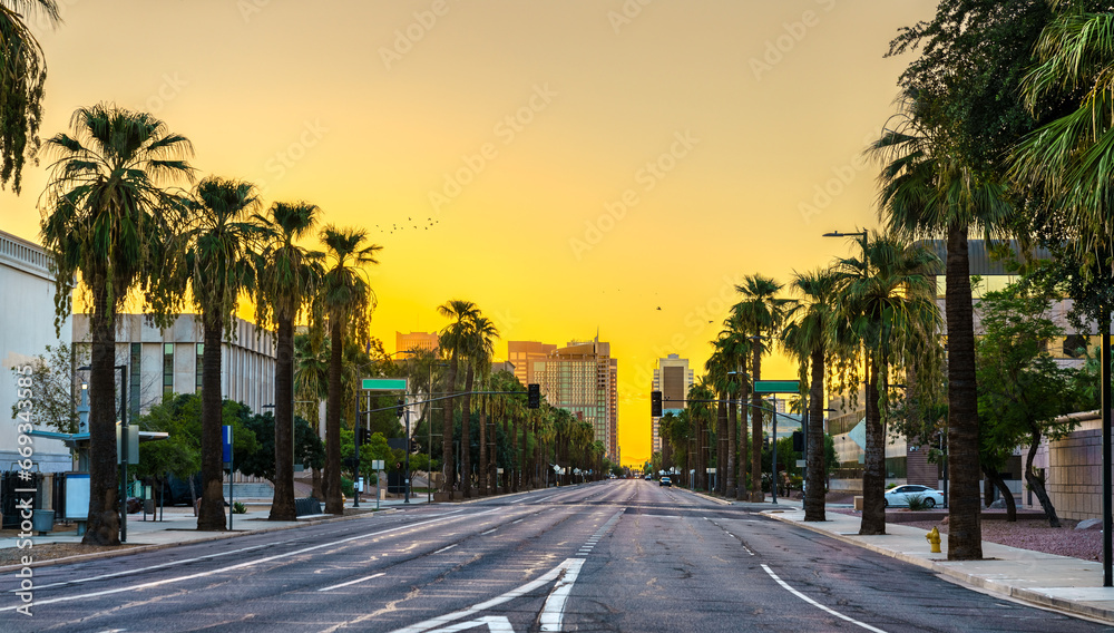 Washington Street in Downtown Phoenix - Arizona, United States