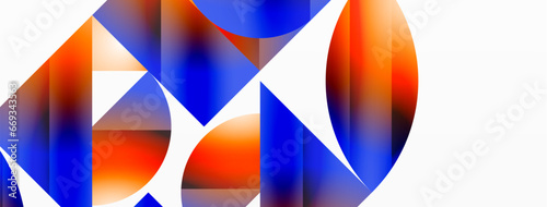 Serene gradient template. Circles and triangles mingle in minimalist perfection. Gentle fusion of forms and hues creates balanced yet captivating backdrop, embodying modern sophistication