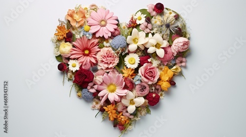 Top view of heart made of blooming flowers