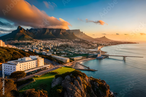 Cape Town city CBD skylines at night just after sunset