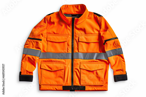 orange safety jacket with reflective strips isolated on white background