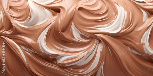 Top view of brown chocolate, crumble mixture with waves swirl Sweet Cream Abstract Marble backgroud generative ai 