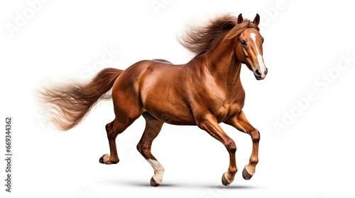 a brown horse is running isolated on a white background