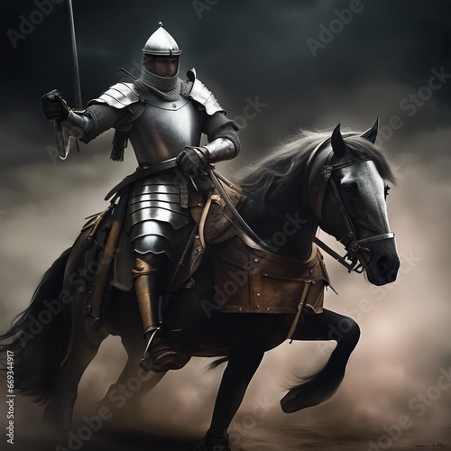 background illustration of horse riding knight in armor