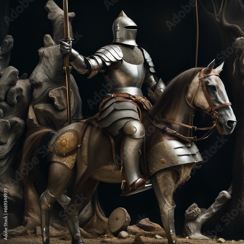 background illustration of horse riding knight in armor © adi