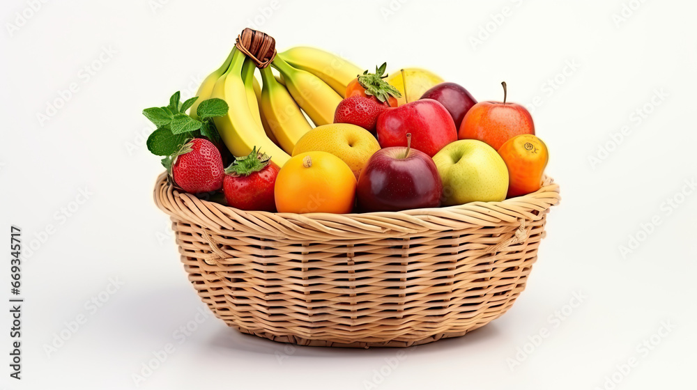 a bunch of different fruits in a basket isolated on white background a bunch of different fruits in a basket isolated on white background