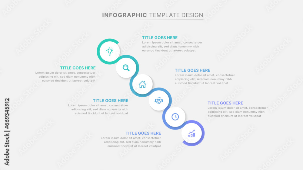 Circle Round Wave Infographic Design Template with Six Options - obrazy, fototapety, plakaty 