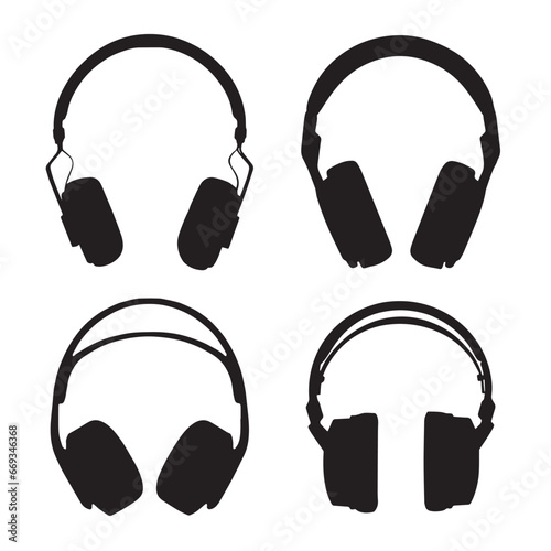 headset silhouette isolated black on white background