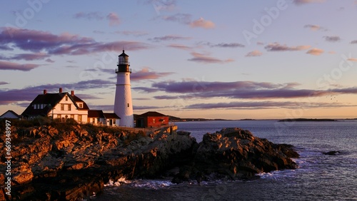 White Lighthouse near Sea