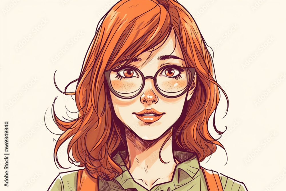 Fototapeta premium Portrait of a beautiful smiling girl with glasses. Vector illustration.