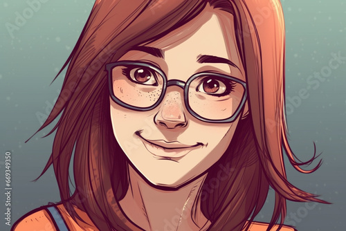 Portrait of a beautiful smiling girl with glasses. Vector illustration.