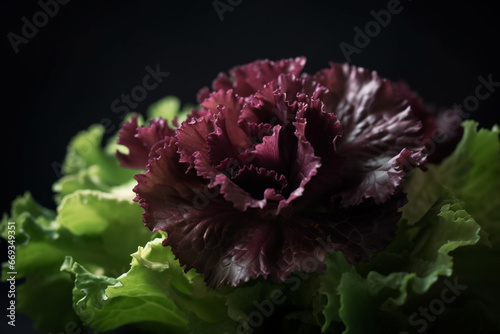 Close up of fresh lettuce on black background. Selective focus.