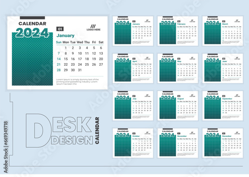 Minimal corporate planner calendar template set 2024. New year calendar design. photo