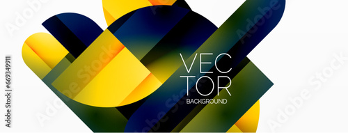 Abstract masterpiece formed by delicate interplay of circles, squares, and triangles. Geometric elements converge in harmonious chaos, evoking sense of modern creativity. Symphony of shapes