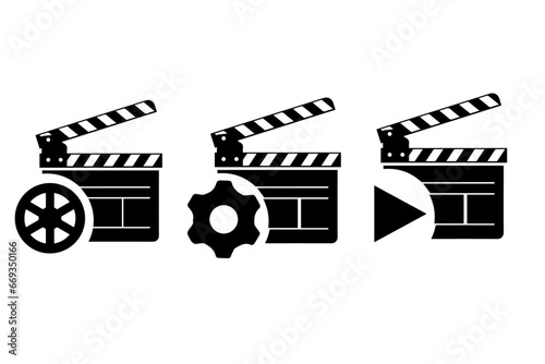 Clapper board set. Open movie clapper vector illustration. Opened and closed movie shooting clapper board vector. Film cinema symbol