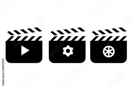 Clapper board set. Open movie clapper vector illustration. Opened and closed movie shooting clapper board vector. Film cinema symbol