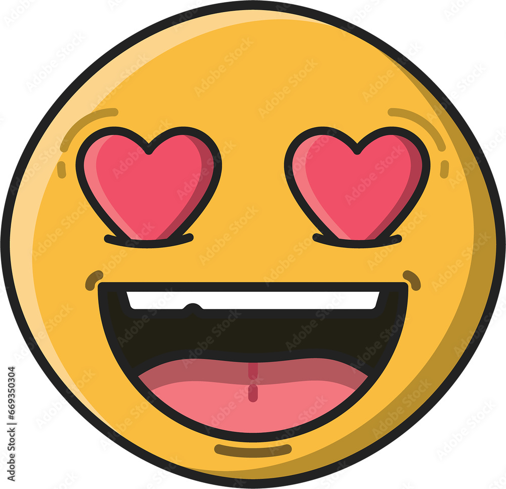 Digital png illustration of smiley yellow emoji with hearts in eyes on transparent background Digital png illustration of smiley yellow emoji with hearts in eyes on transparent background