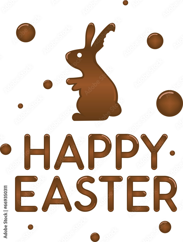 Fototapeta premium Digital png illustration of brown happy easter text, dots and bunny on transparent background