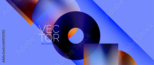 Squares and circles design. Fluid color gradients with metallic effects. Serene synergy of shapes, merging squares and circles into harmonious, captivating design
