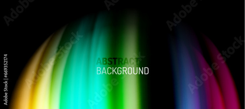 Rainbow color wave lines on black. Techno or business abstract background for posters, covers, banners, brochures, websites