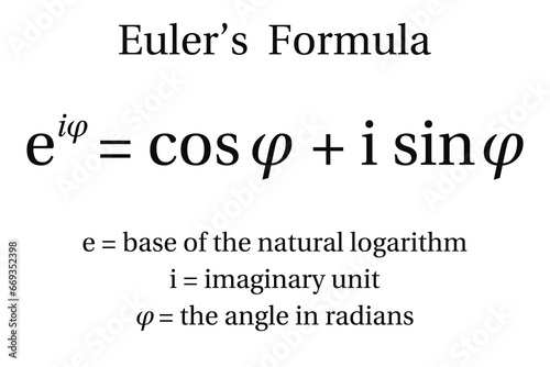 Euler's Formula on the white background. Education. Science.  Vector illustration. photo