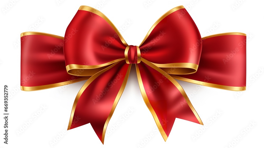 A red bow and ribbon set off in white. Generative Ai. A red bow and ribbon set off in white. Generative Ai.