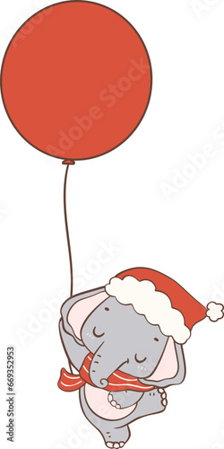 Christmas Elephant Santa Hat with Balloon photo