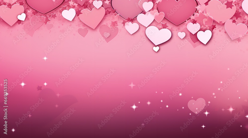 Valentine's Day backdrop in pink with red hearts. Generative Ai.