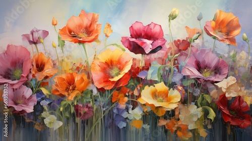 vibrantly-colored oil painted flowers - beautiful floral artwork photo