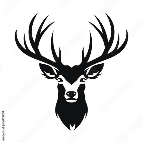 Deer, elk head with antlers silhouette vector illustration. Merry Christmas concept. Reindeer Horns. Design clip art element isolated on white background. Wildlife animal. Flat style icon template. 