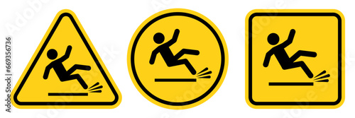 Hazard slippery surface wet floor sign, vector illustration isolated on white background. photo