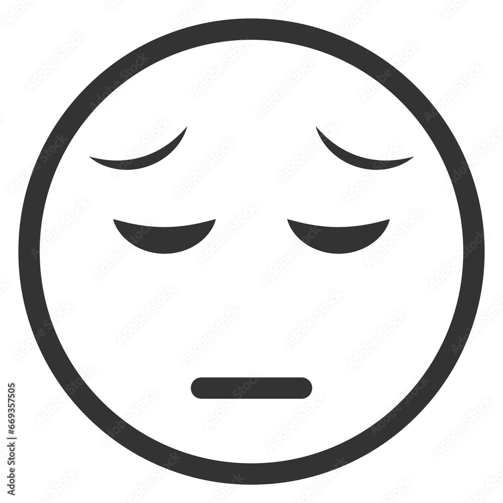 Vector illustration of disappointed emoticons. icon in dark color for website design .Simple design on transparent background (PNG).