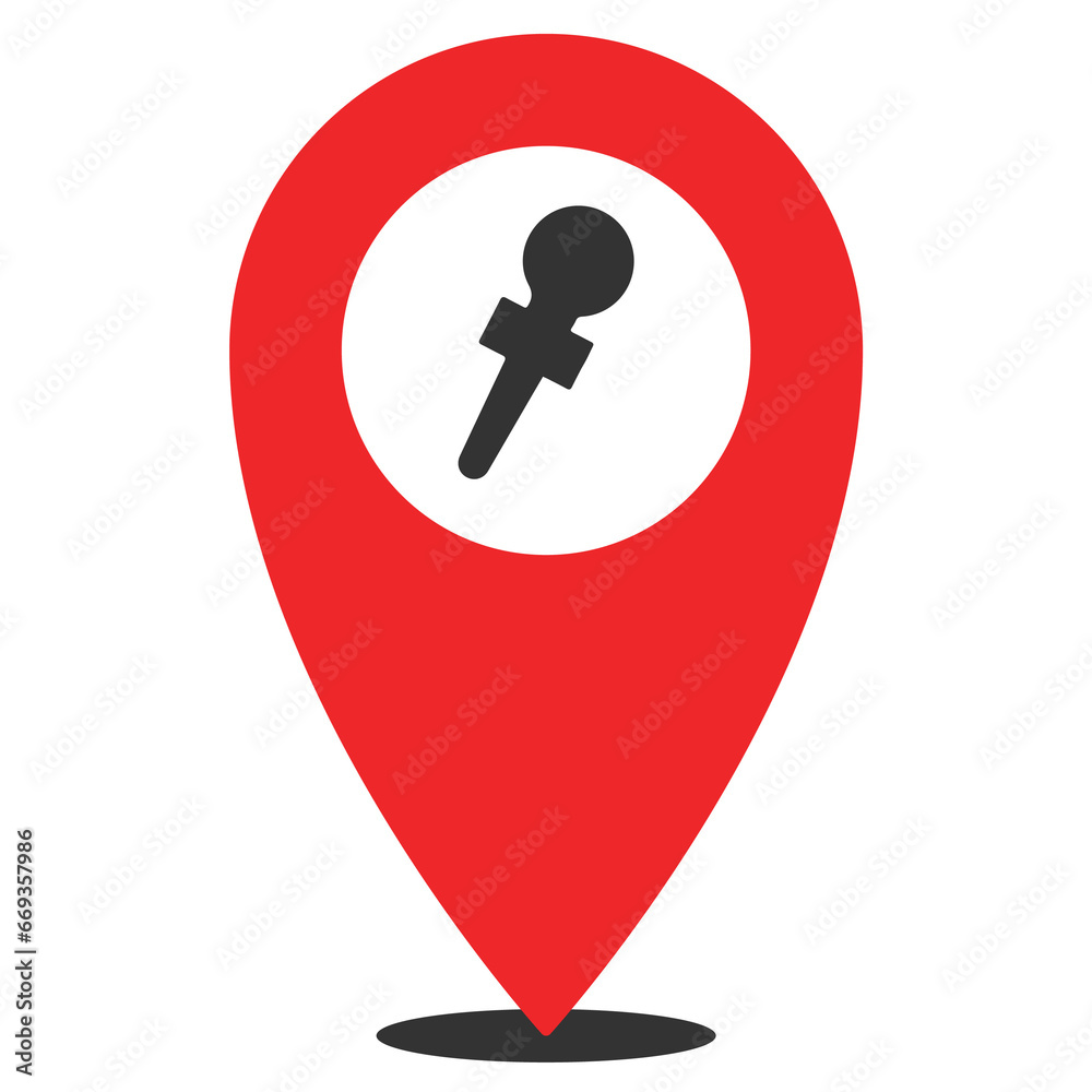 Vector illustration of Concert location. Simple icon in red color on White background. Vector illustration of Concert location. Simple icon in red color on White background.