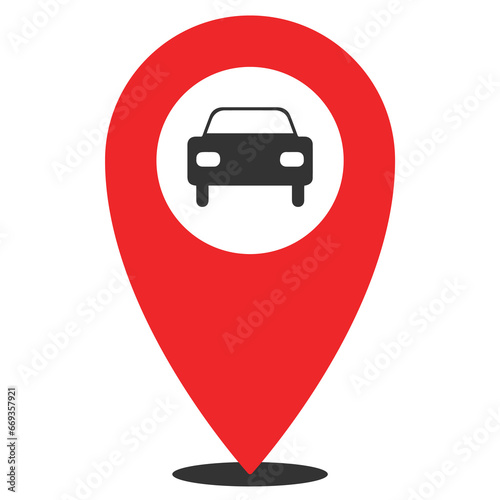 Vector illustration of Automotive location. Simple icon in red color on White background.